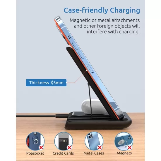15W Foldable 3 in 1 Fast Wireless Charger Pad Stand Holder 