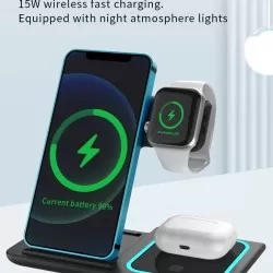 15W Foldable 3 in 1 Fast Wireless Charger Pad Stand Holder 