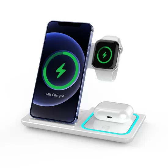 15W Foldable 3 in 1 Fast Wireless Charger Pad Stand Holder 