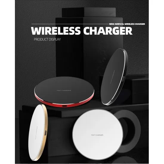 15W Round Aluminum Desktop Fast Wireless Charger with LED Light  (Type-C Port)
