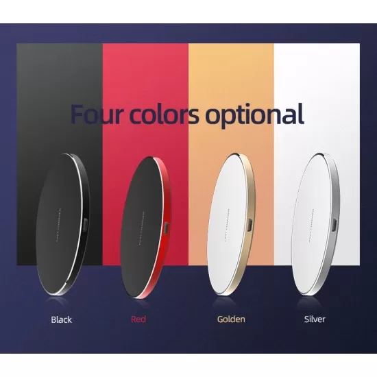 15W Round Aluminum Desktop Fast Wireless Charger with LED Light  (Type-C Port)