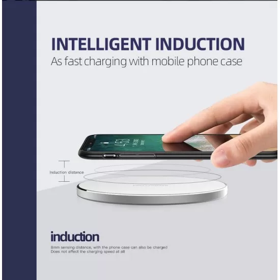 15W Round Aluminum Desktop Fast Wireless Charger with LED Light  (Type-C Port)