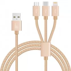 Braided 3-in-12.4amp Fast Charging Cable (8 Pin/Micro/Type-C) 