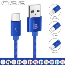 Nylon Braided Fast Charging USB Data Cable for Type-C Connector Wire 1M 2M 3M in 11 Colours   