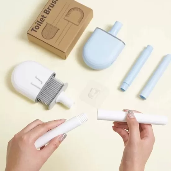 Silicone Toilet Brush with Toilet Brush Holder Wall-Mounted Cleaning Brush Set