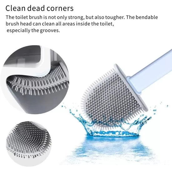 Silicone Toilet Brush with Toilet Brush Holder Wall-Mounted Cleaning Brush Set