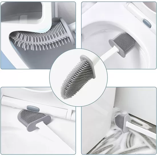 Silicone Toilet Brush with Toilet Brush Holder Wall-Mounted Cleaning Brush Set