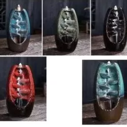 Ceramic Smoke Waterfall Holder Backflow Incense Burner for Home Desk Decor Office