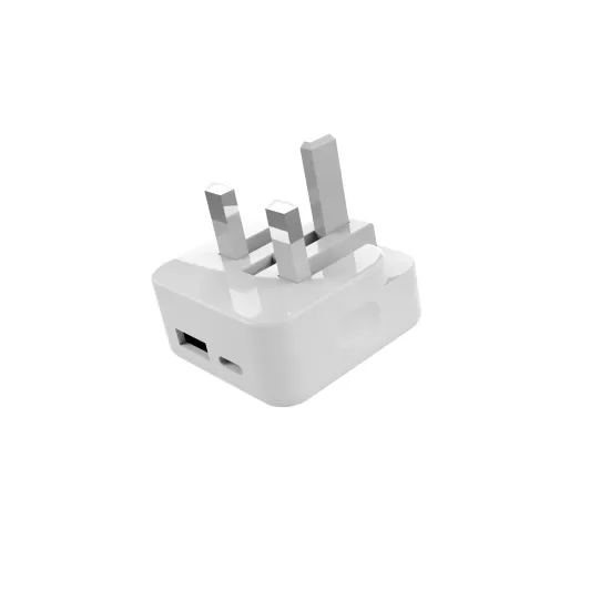 Slimline Lightweight 20W PD Dual Port Fast Charging USB-C + USB-A  Folding Plug 