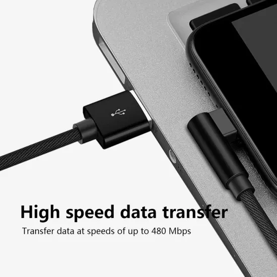 Elbow Fabric Right-Angled 90 Degree Fast  Charging  Data Cable for iPhone 8 Pin Android Type-C in 3 colours  