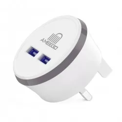 Round Dual USB Mains Charger 3A (Black/White)