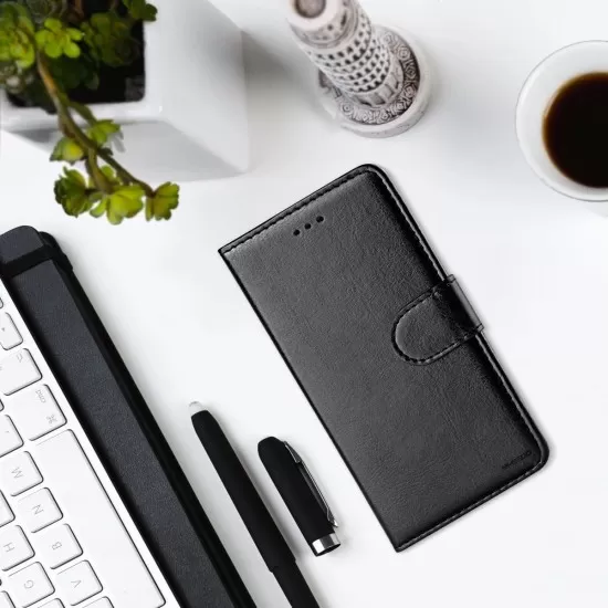 PU Leather Wallet Case (Black) for Huawei - Choice of Models