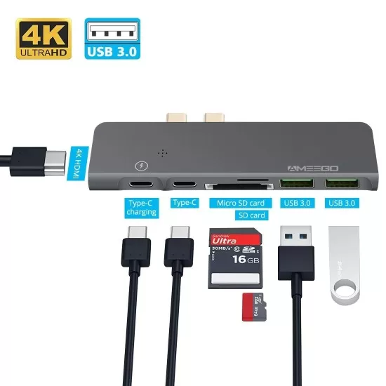 7 in1 HUB Dual USB/Type C Connector to USB 3.0 Extension Dock Convertor