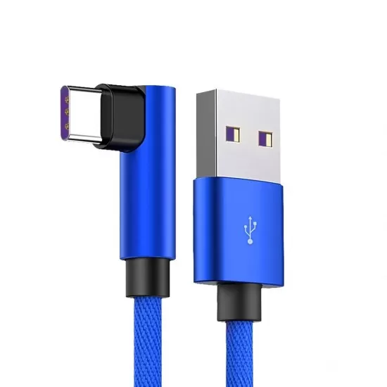 Elbow Fabric Right-Angled 90 Degree Fast  Charging  Data Cable for iPhone 8 Pin Android Type-C in 3 colours  