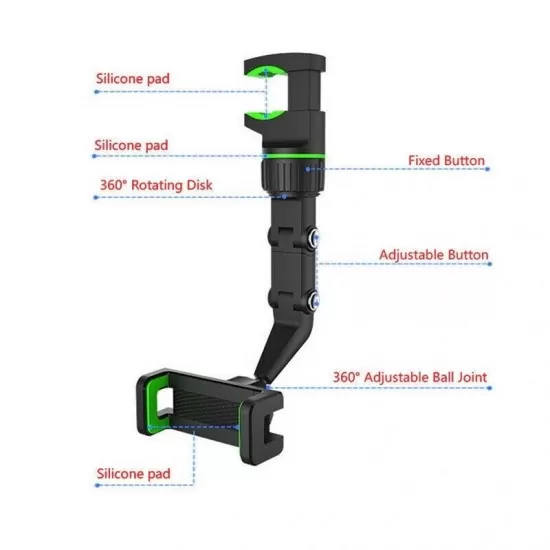 360° Rotation Adjustable Rearview Mirror Mount Phone Holder