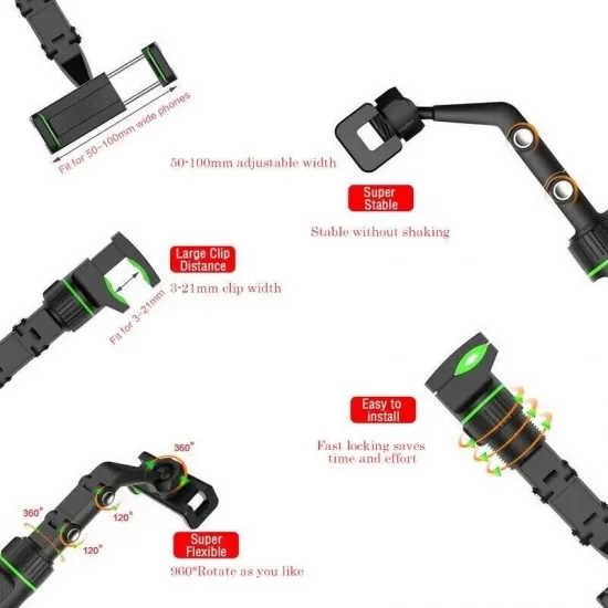 360° Rotation Adjustable Rearview Mirror Mount Phone Holder