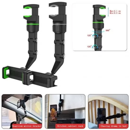 360° Rotation Adjustable Rearview Mirror Mount Phone Holder