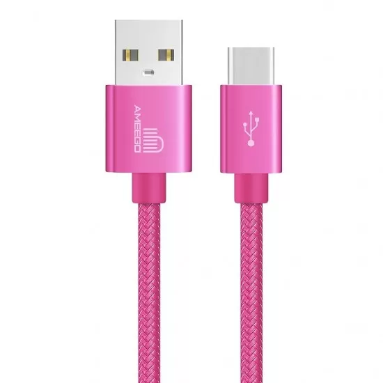 Nylon Braided Fast Charging USB Data Cable for Type-C Connector Wire 1M 2M 3M in 11 Colours   