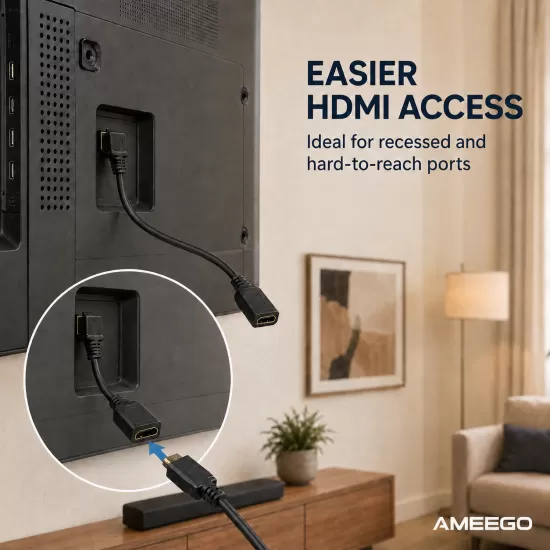 AMEEGO HDMI Male to Female Extension Cable – 4K 60Hz, HDR10, 15Gbps, Black