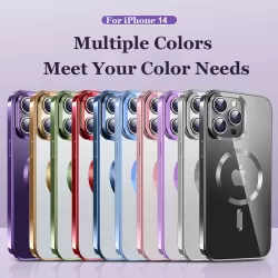 Luxury Metallic Plated Case for iPhone 14 Pro -  for Magsafe Wireless Charging with Magnetic Soft Cover With Lens Protector