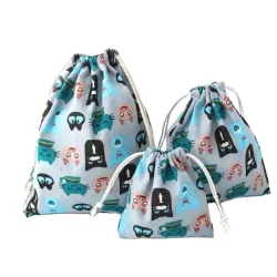 Set of 3 Cotton Drawstring Tote Bags - For Home and Travel