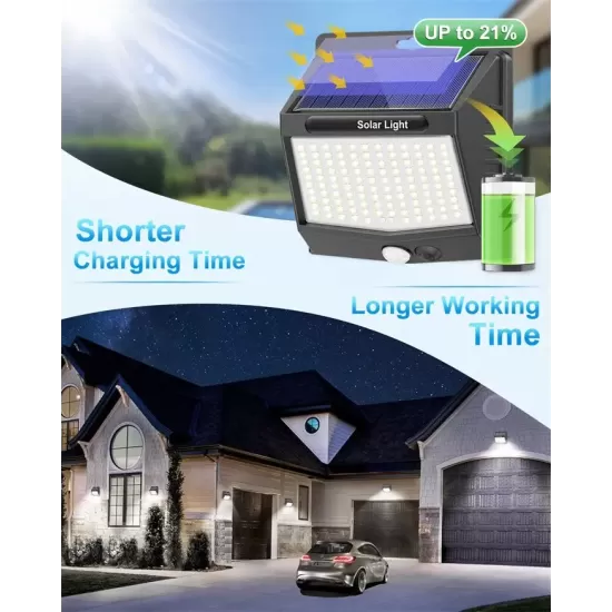 118 LED Solar Outdoor Lights 3 Lighting Modes Solar Motion Sensor Security 