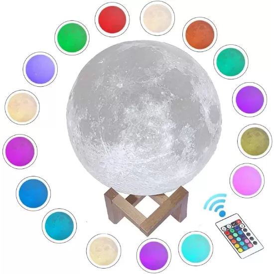 3D Moon Lamp LED Luna Night Light USB Charge Kids Dimmable Rechargeable 13-20CM