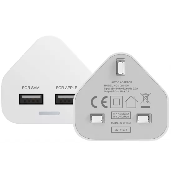 Dual USB Mains Charger 2A